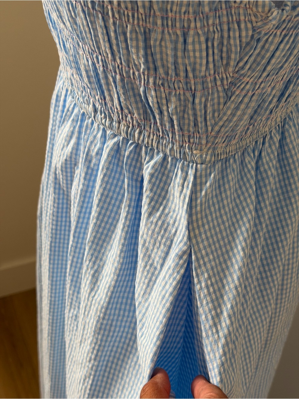 Petal & Pup Blue White Gingham Smocked Maxi Dress Pockets NWT XS - Picture 6 of 9